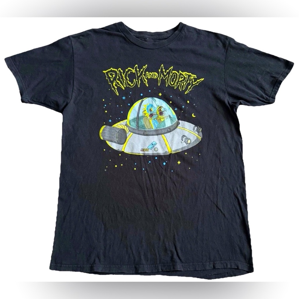 Rick and Morty Adult Swim Space Cruiser Short Sleeve Graphic Black Tee Mens Sz L